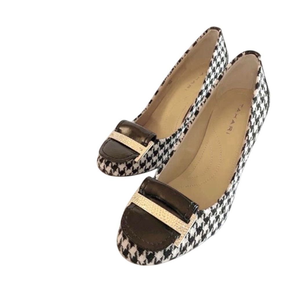Preppy 7 Patent Taunt Houndstooth Chunky Heel Designer Academic Ivy Vintage Prep
